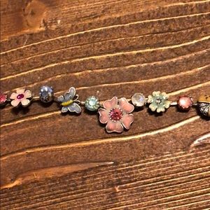 Sterling floral bracelet with enamel/rhinestone